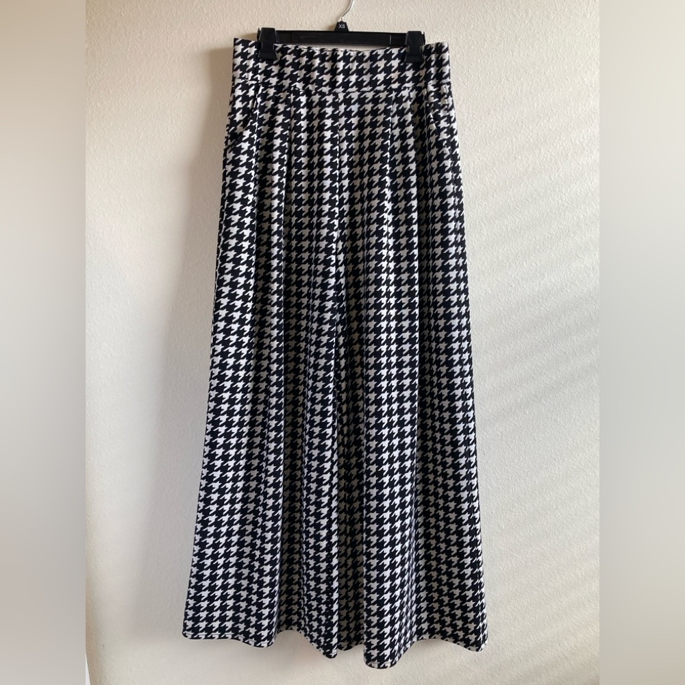 Black White Houndstooth Pleated Wide Leg Pants Size XL